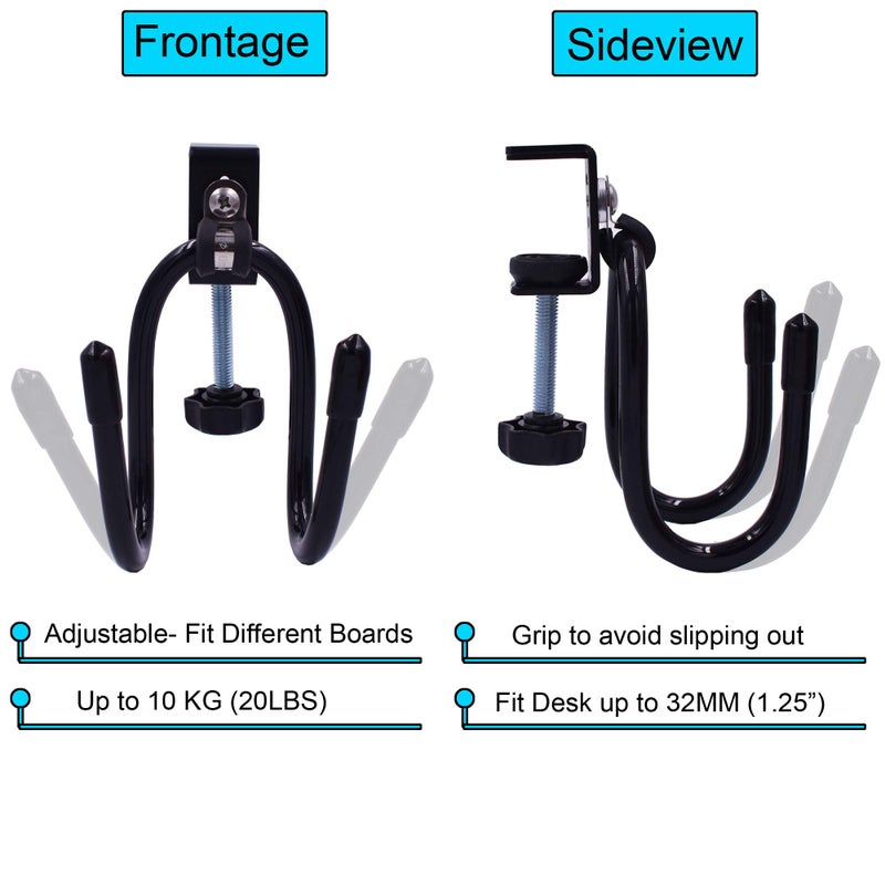 YYST Desk Store Clamp-On Skateboard Holder/Skateboard Hook/Mini Cruiser Hanger | Provides a Convenient Place to Hang Skateboard or Longboard to Reduce Clutter (20 lb. Capacity)- No Board (1) - Image 2